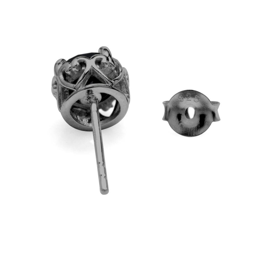 6MM Round Natural Onyx Black Rhodium Plated 925 Sterling Silver Victorian Style Stud/Post Earrings for Women - Silvershake-store