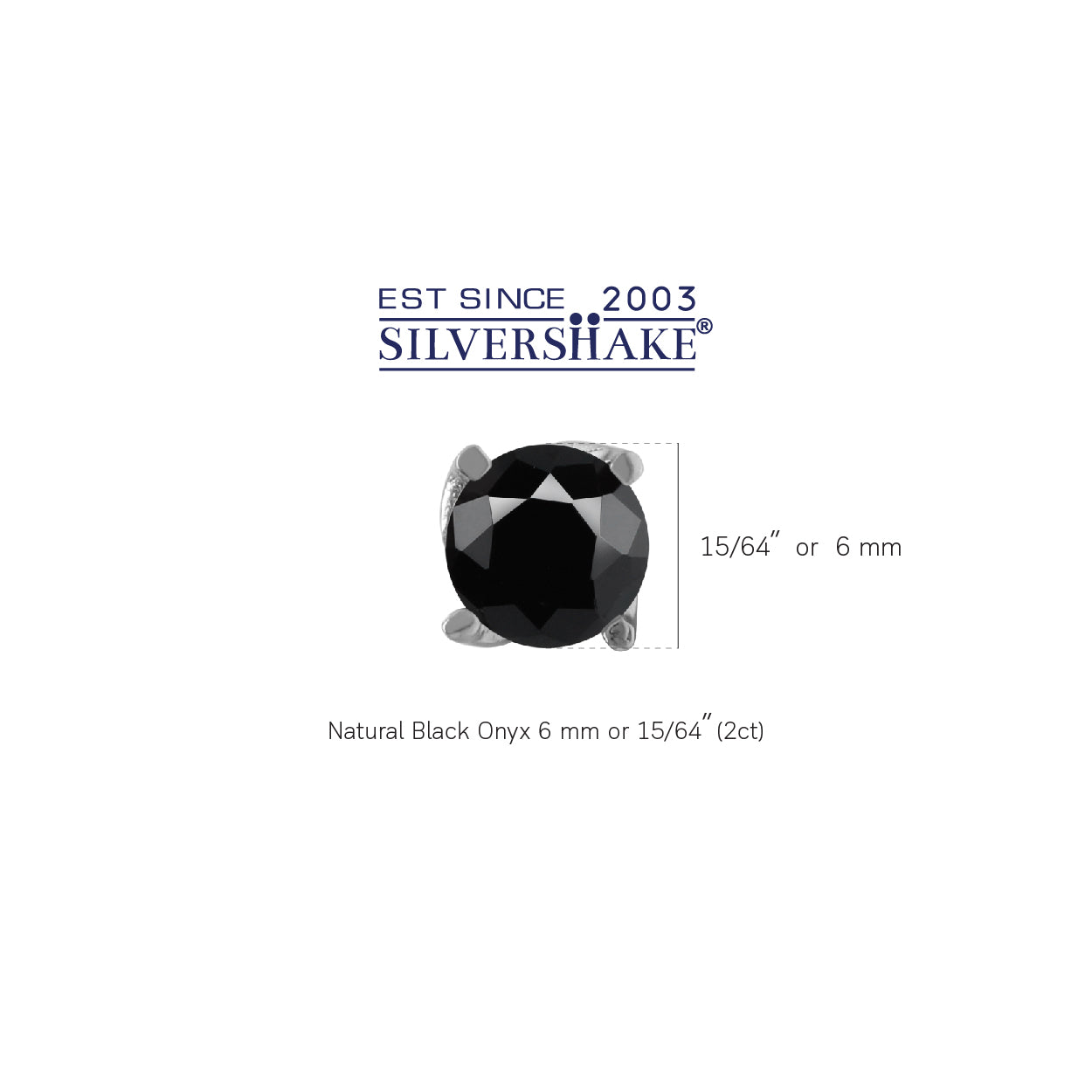 2 Ct 6MM Natural Black Onyx Gemstone 925 Sterling Silver Stud Earrings for Women - Silvershake-store