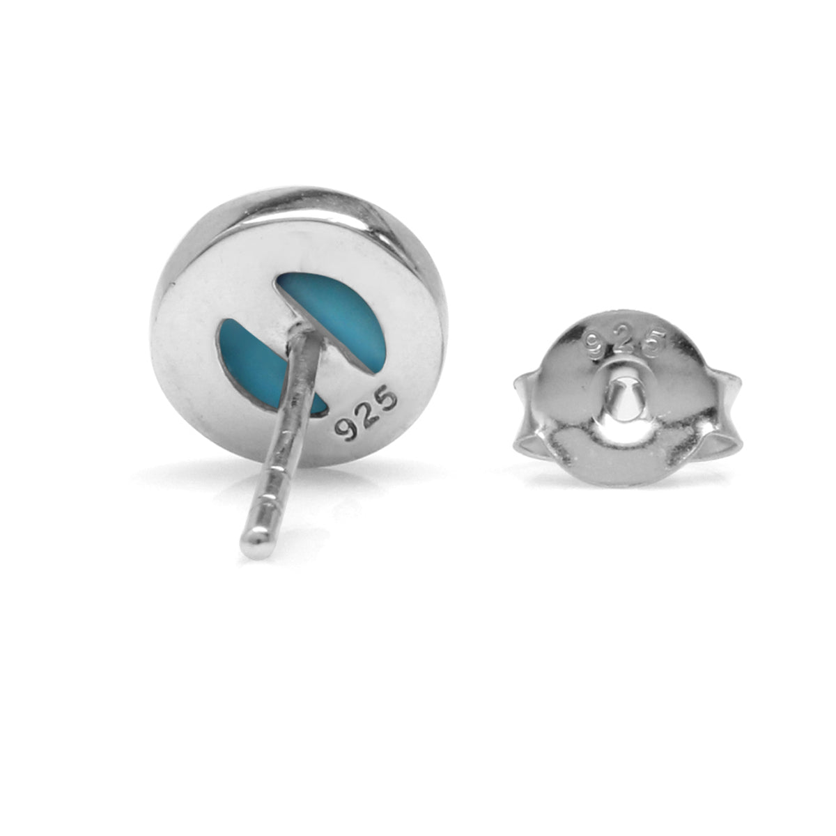 6mm Genuine Round Shape Light Blue American Turquoise White Gold Plated 925 Sterling Silver Stud Earrings - Silvershake-store