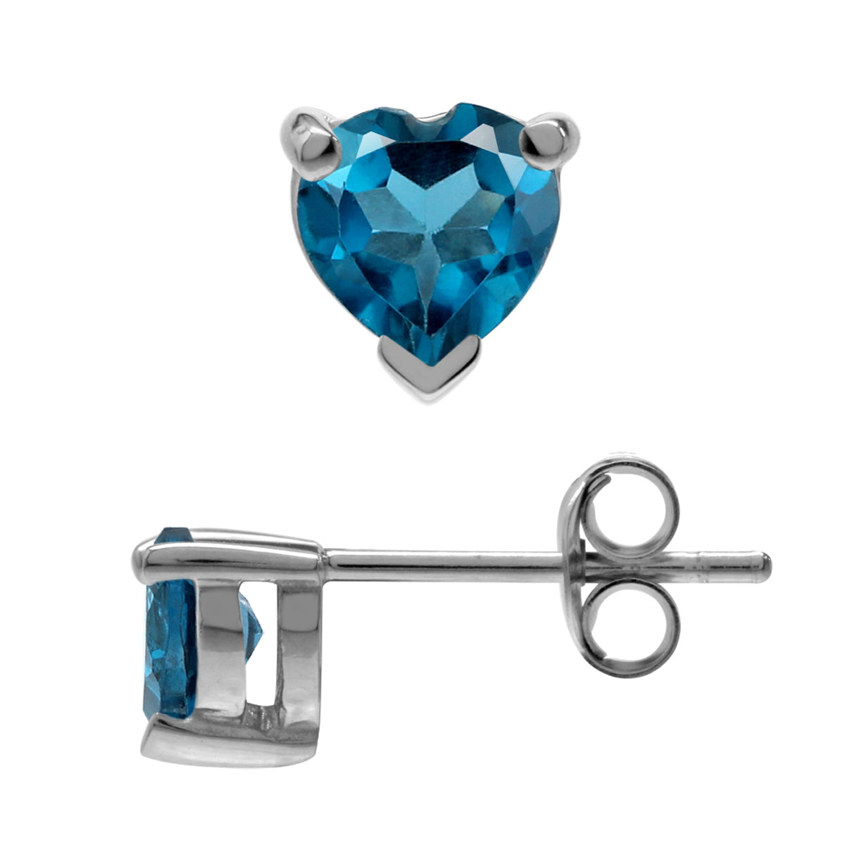 Genuine Petite 1.08ct. 5 mm Round Heart Shape London Blue Topaz 925 Sterling Silver Stud Earrings