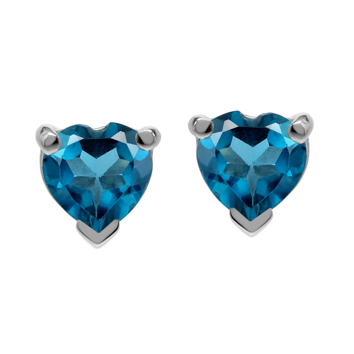 Genuine Petite 1.08ct. 5 mm Round Heart Shape London Blue Topaz 925 Sterling Silver Stud Earrings