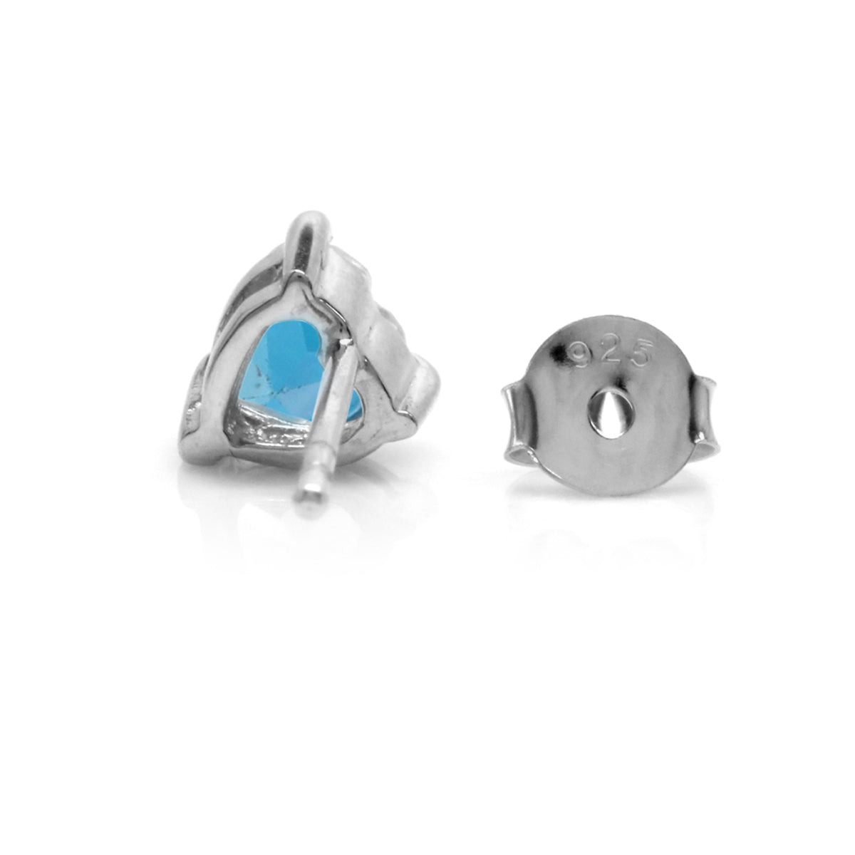 Genuine Petite 1.08ct. 5 mm Round Heart Shape London Blue Topaz 925 Sterling Silver Stud Earrings
