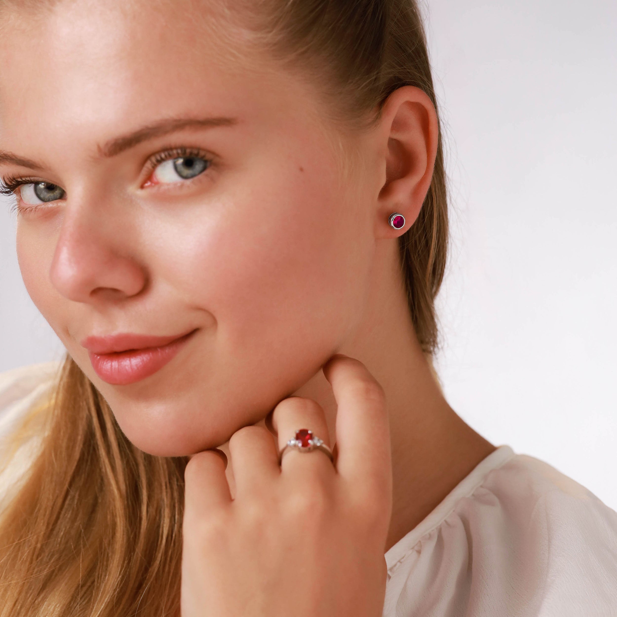 Petite 5 mm Round Created Pink Tourmaline 925 Sterling Silver Bezel Set Stud Earrings for Women Business Attire - Silvershake-store