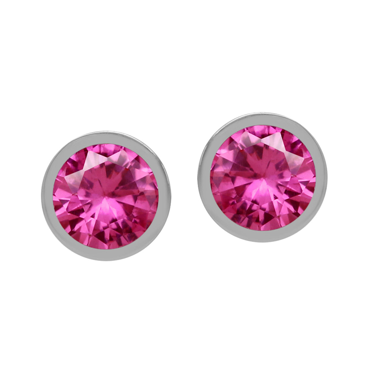 Petite 5 mm Round Created Pink Tourmaline 925 Sterling Silver Bezel Set Stud Earrings for Women Business Attire - Silvershake-store