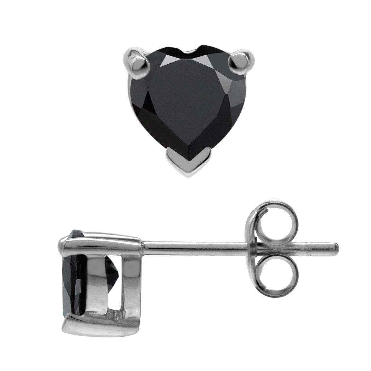 Natural 1.08ct 5 mm Heart Shape Black Onyx 925 Sterling Silver Stud Earrings