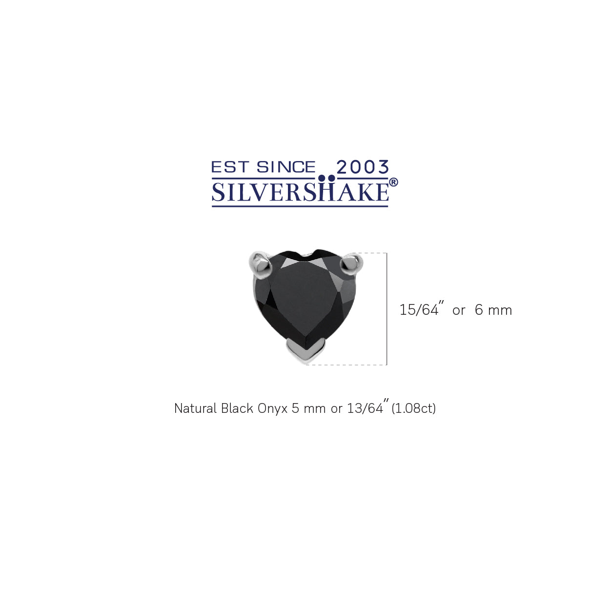 Natural 1.08ct 5 mm Heart Shape Black Onyx 925 Sterling Silver Stud Earrings