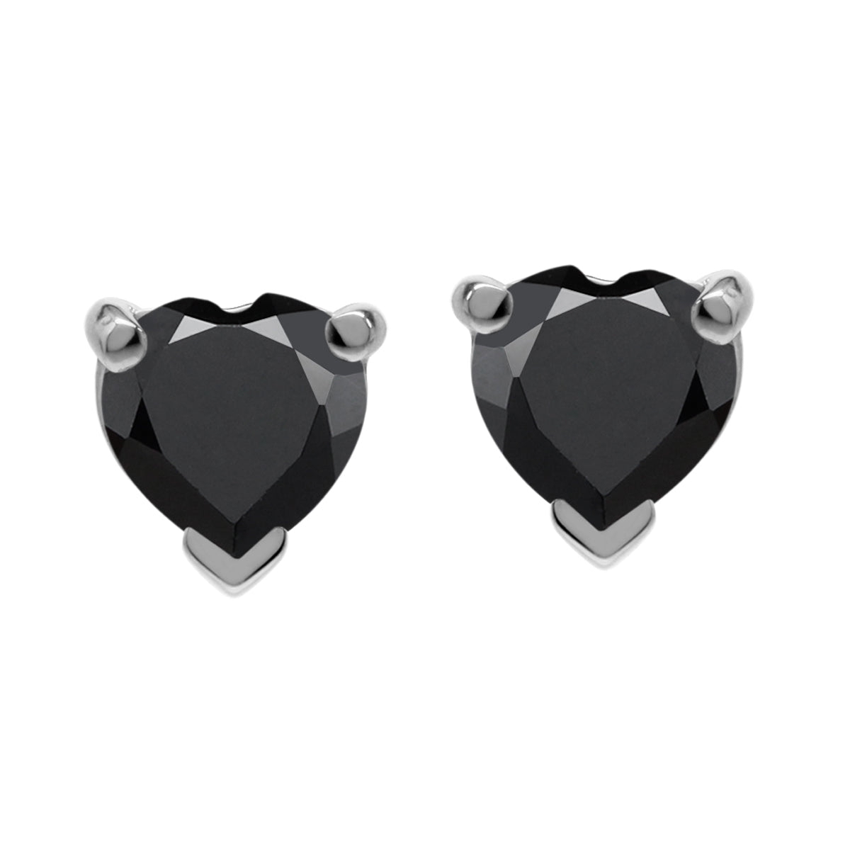 Natural 1.08ct 5 mm Heart Shape Black Onyx 925 Sterling Silver Stud Earrings