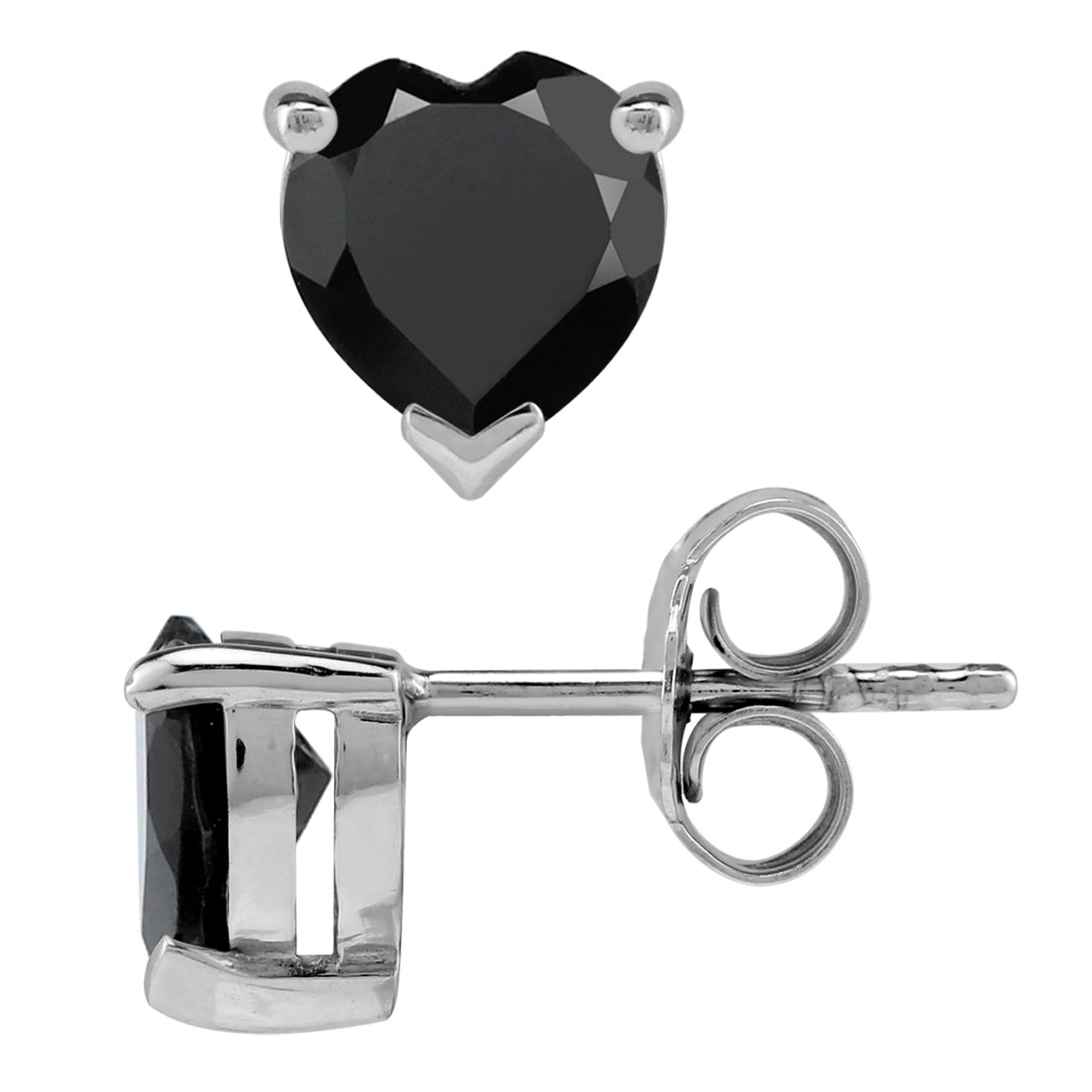 1.8 ct 6 mm Natural Heart Shape Black Onyx 925 Sterling Silver Stud Earrings