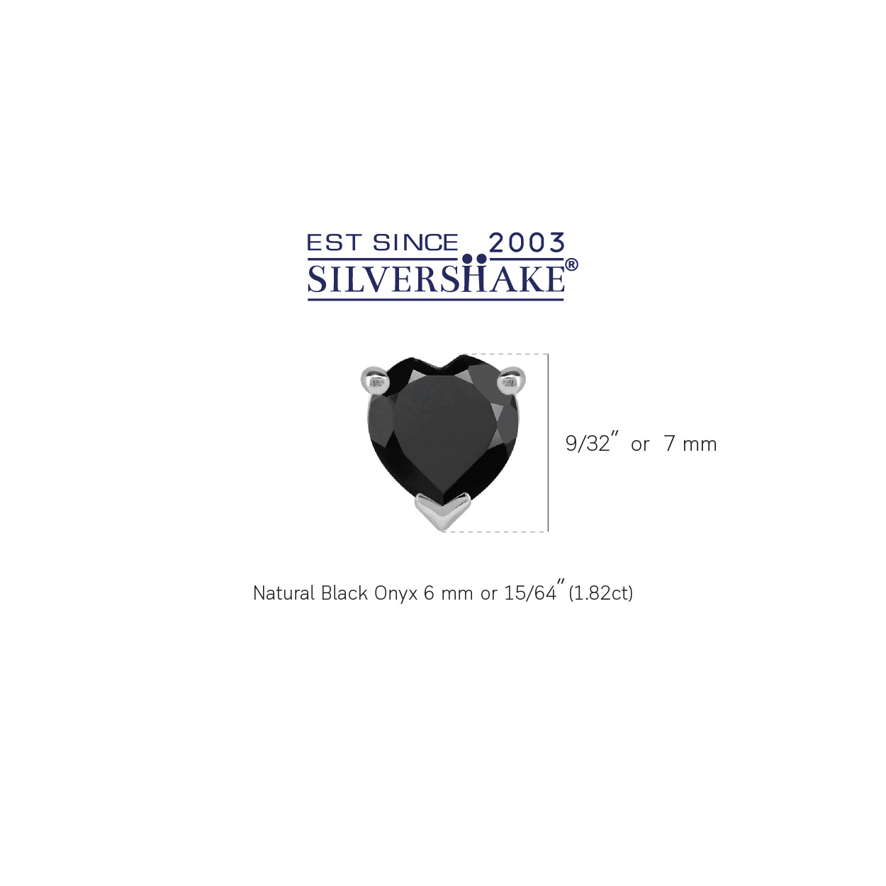 1.8 ct 6 mm Natural Heart Shape Black Onyx 925 Sterling Silver Stud Earrings
