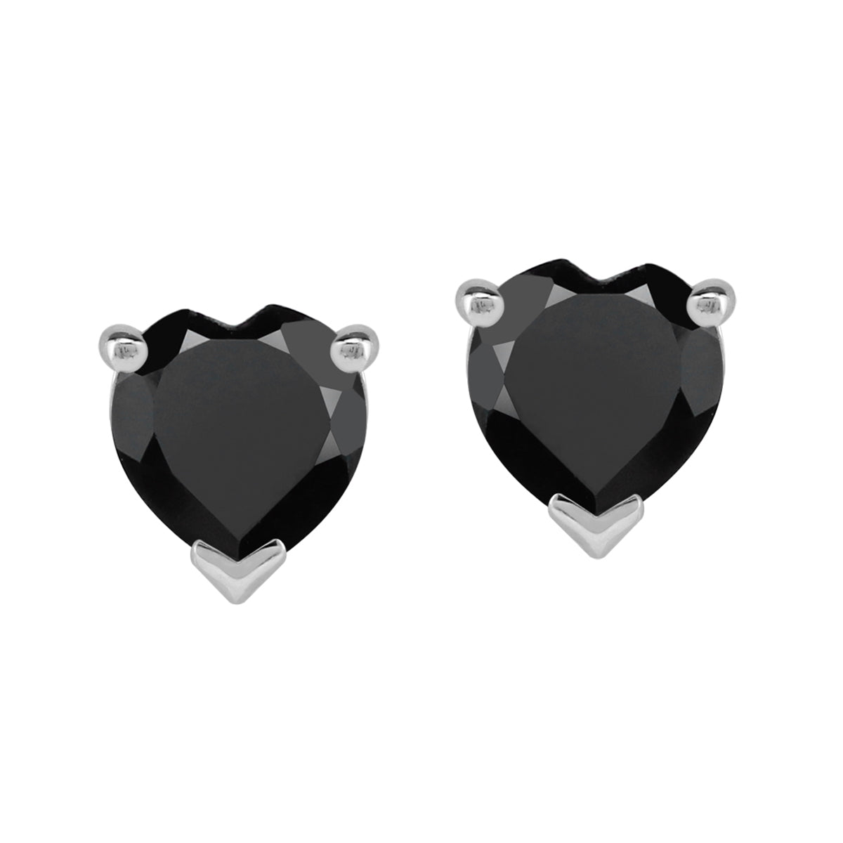 1.8 ct 6 mm Natural Heart Shape Black Onyx 925 Sterling Silver Stud Earrings