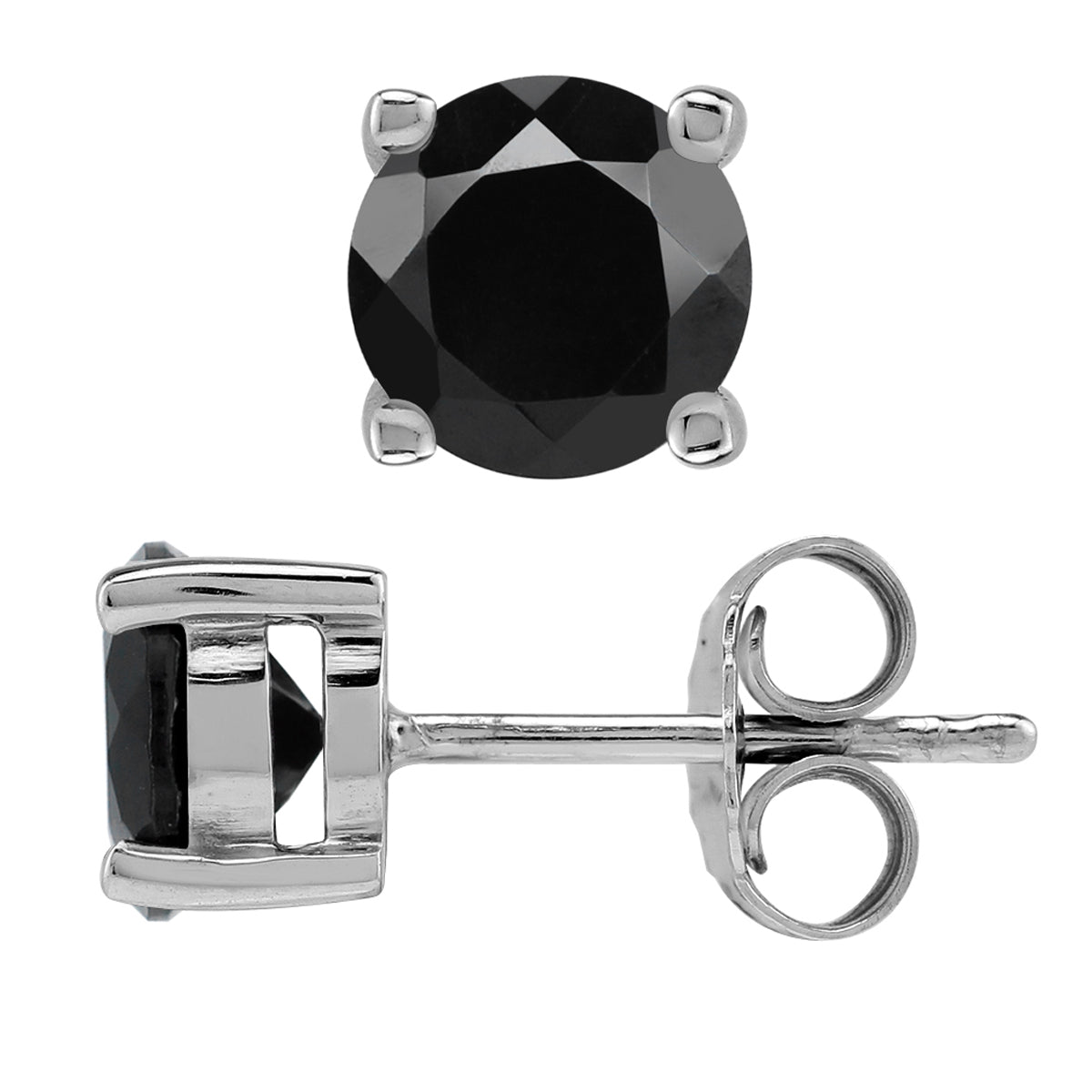 2.1 ct 6mm Natural Round Shape Black Onyx 925 Sterling Silver Stud Earrings