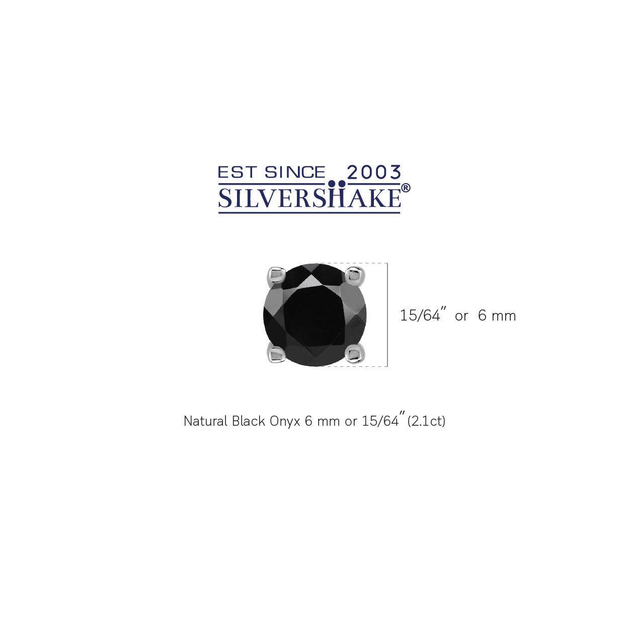 2.1 ct 6mm Natural Round Shape Black Onyx 925 Sterling Silver Stud Earrings