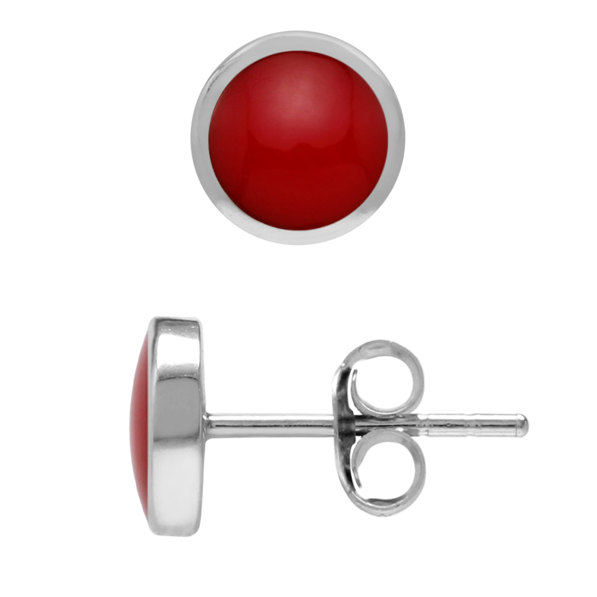 6MM Created Red Coral Inlay 925 Sterling Silver Round Stud Post Earrings Jewelry for Women - Silvershake-store
