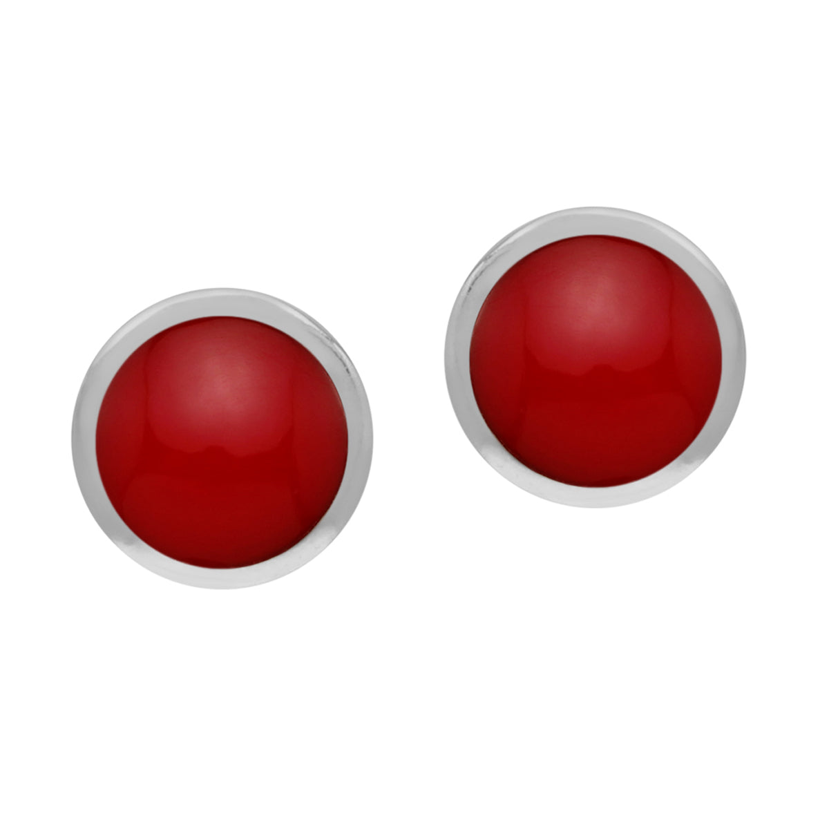 6MM Created Red Coral Inlay 925 Sterling Silver Round Stud Post Earrings Jewelry for Women - Silvershake-store