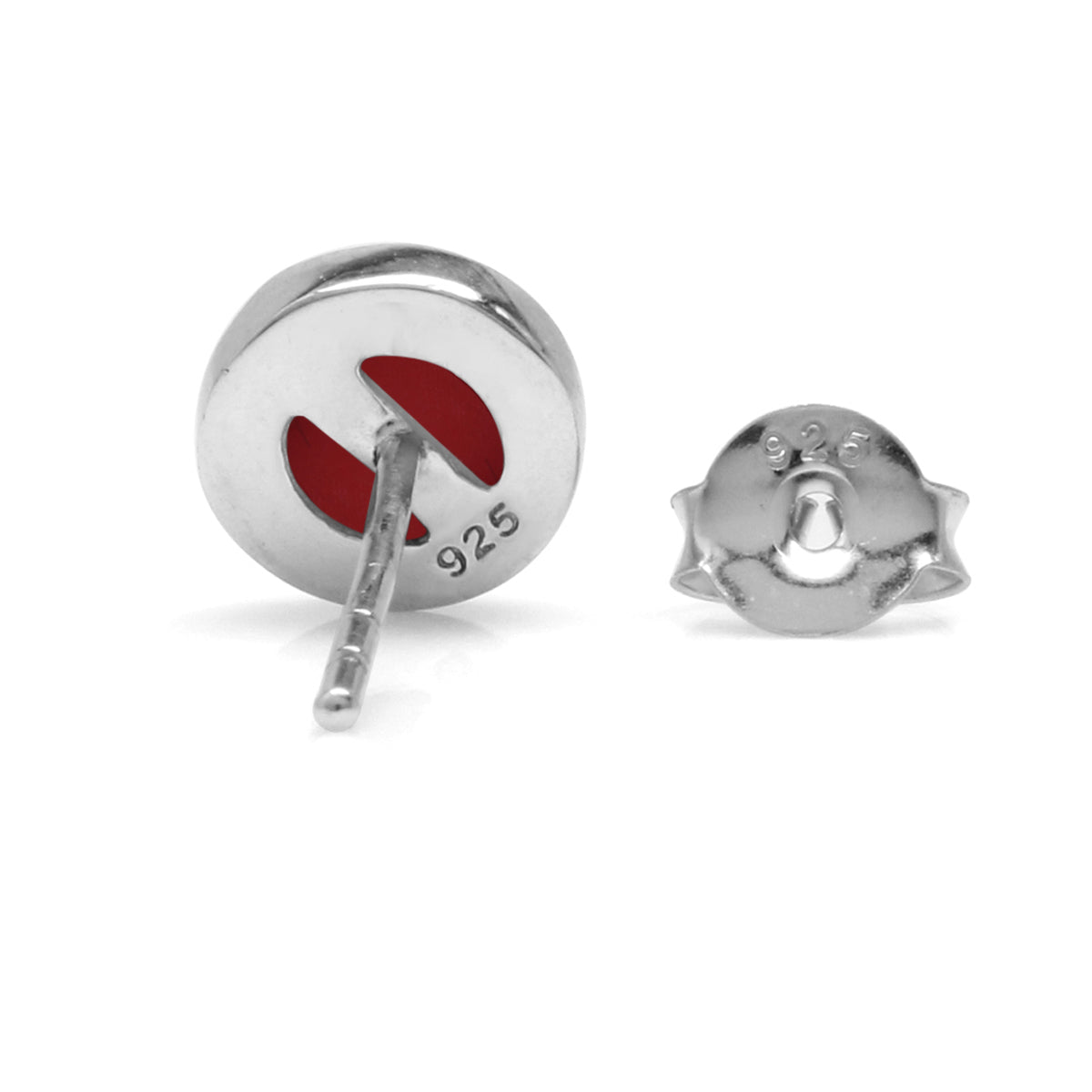 6MM Created Red Coral Inlay 925 Sterling Silver Round Stud Post Earrings Jewelry for Women - Silvershake-store