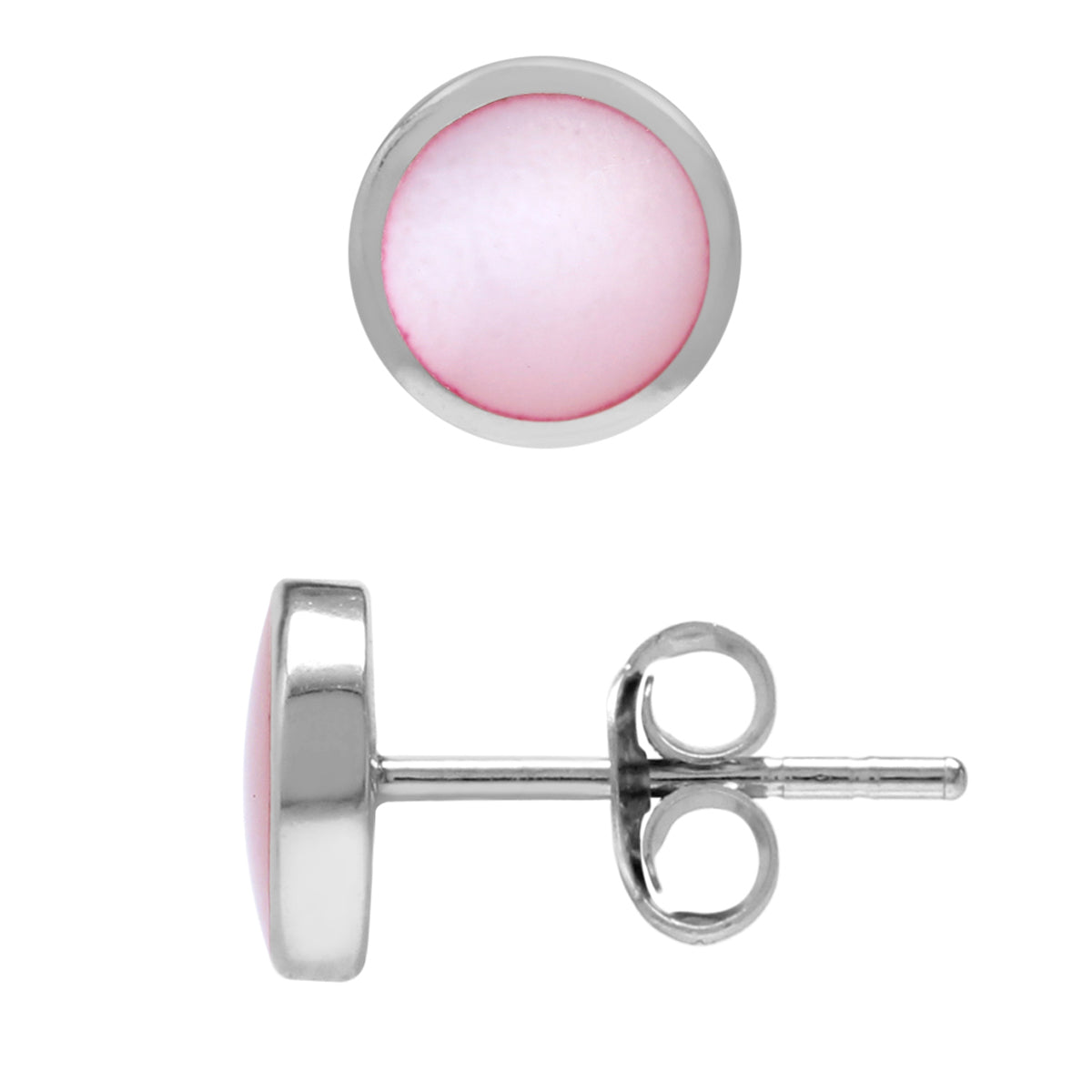 6MM Pink Mother of Pearl Shell Inlay 925 Sterling Silver Round Stud Post Earrings Jewelry for Women - Silvershake-store