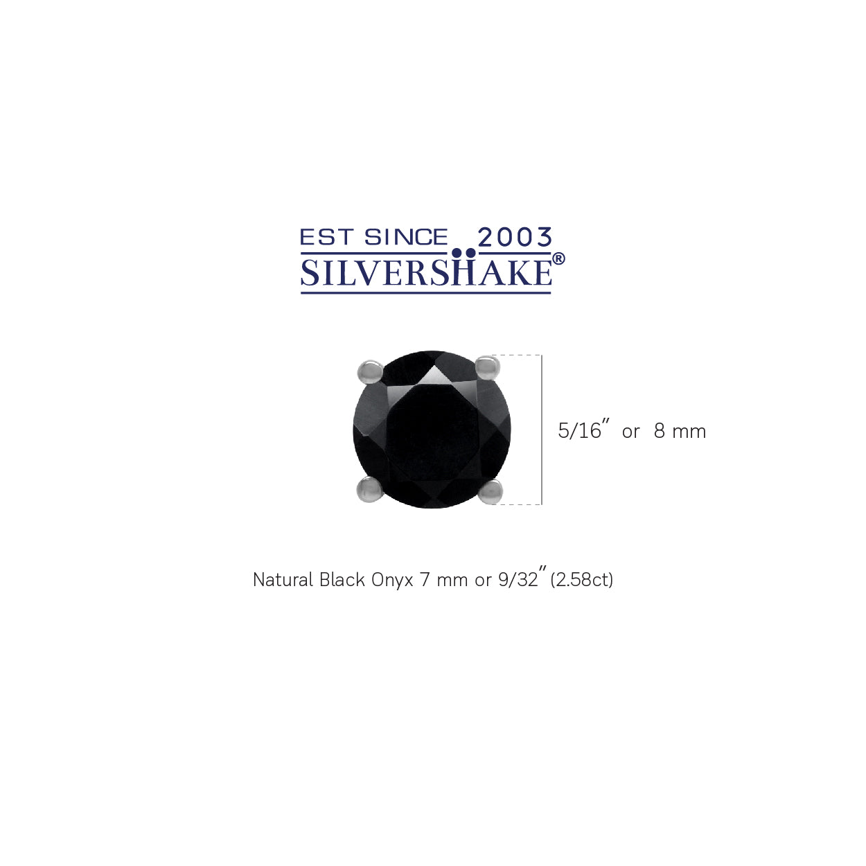 7MM 2.5 CTW Round Shape Black Onyx White Gold Plated 925 Sterling Stud Post Earrings
