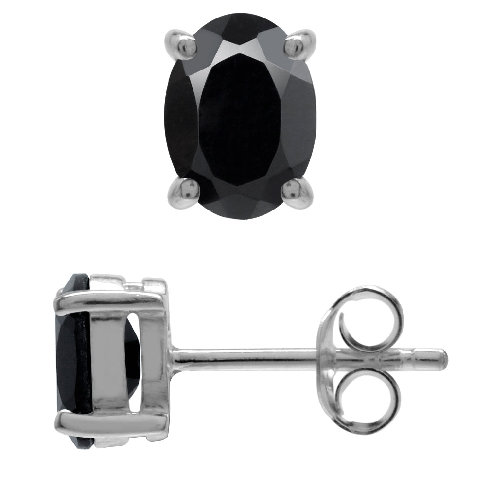 7X5mm 1.4 CTW Oval Black Onyx White Gold Plated 925 Sterling Silver Stud Earrings Jewelry for Women - Silvershake-store