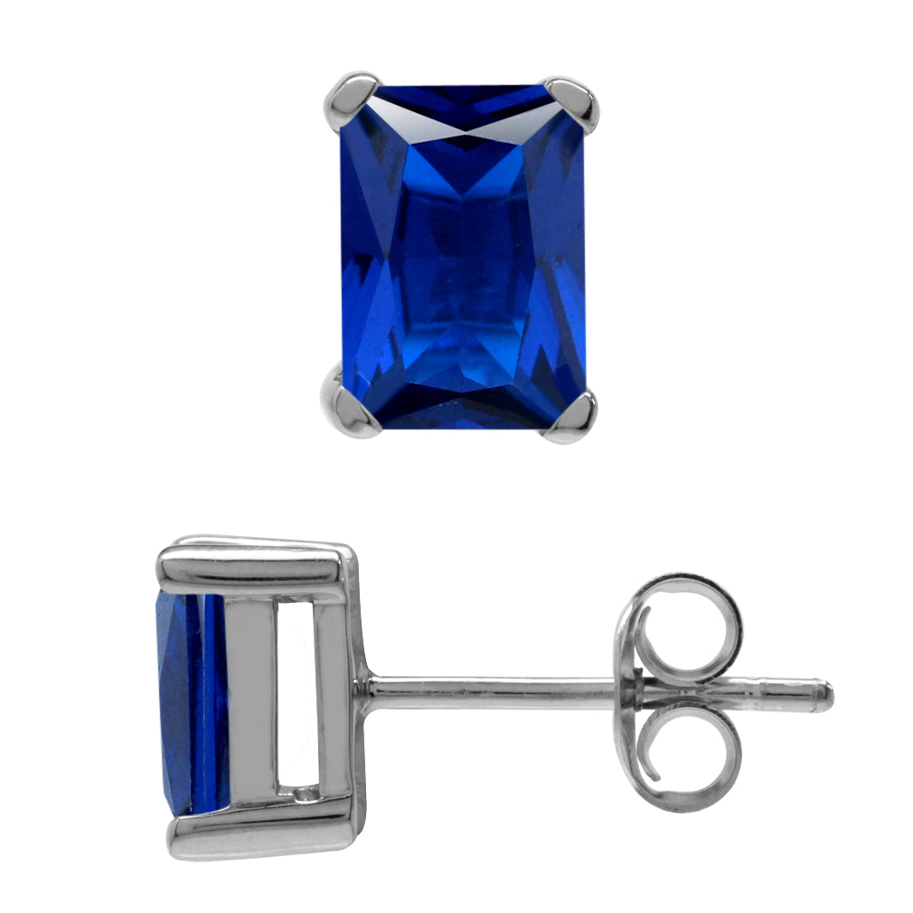 2 CTW 7x5 mm Octagon Created Blue Sapphire 925 Sterling Silver Stud Post Earrings Jewelry for Women - Silvershake-store