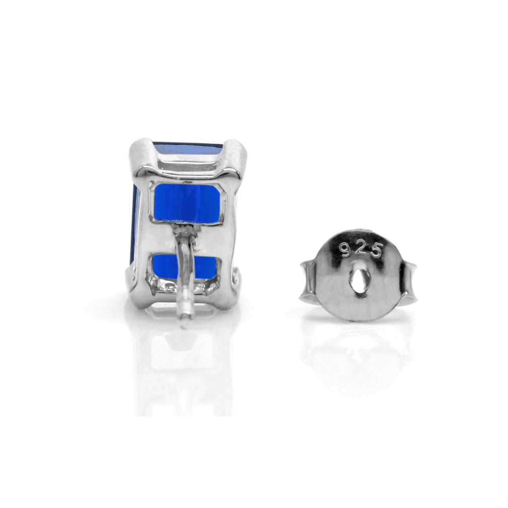 2 CTW 7x5 mm Octagon Created Blue Sapphire 925 Sterling Silver Stud Post Earrings Jewelry for Women - Silvershake-store