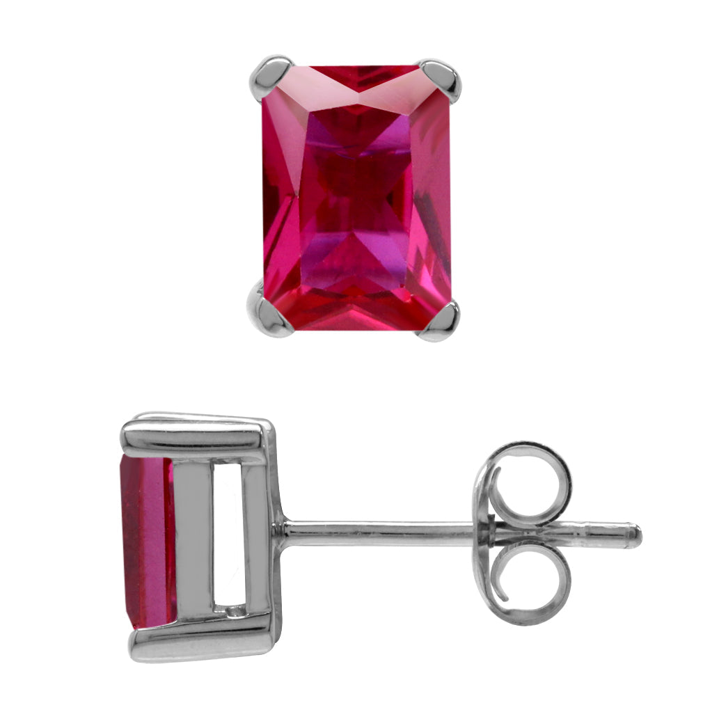 2 CTW 7x5 mm Octagon Created Red Ruby 925 Sterling Silver Stud Post Earrings Jewelry for Women - Silvershake-store