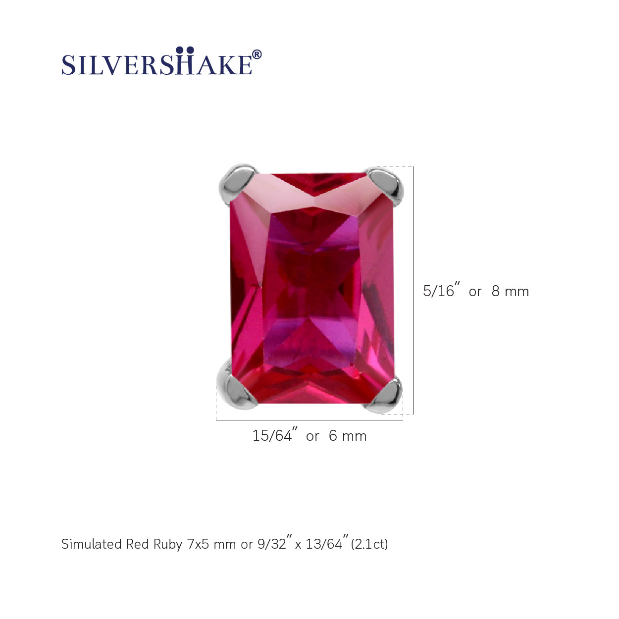2 CTW 7x5 mm Octagon Created Red Ruby 925 Sterling Silver Stud Post Earrings Jewelry for Women - Silvershake-store