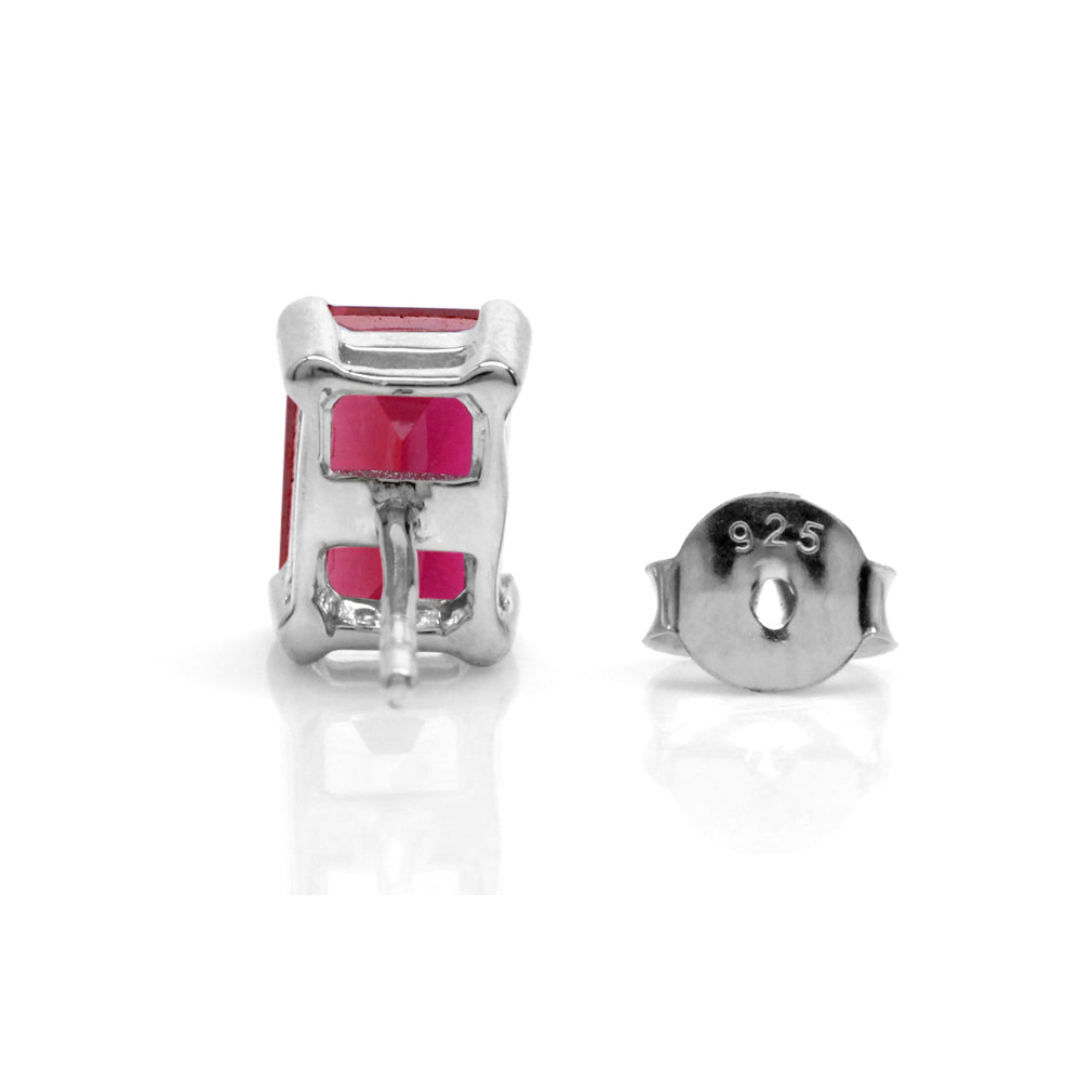 2 CTW 7x5 mm Octagon Created Red Ruby 925 Sterling Silver Stud Post Earrings Jewelry for Women - Silvershake-store