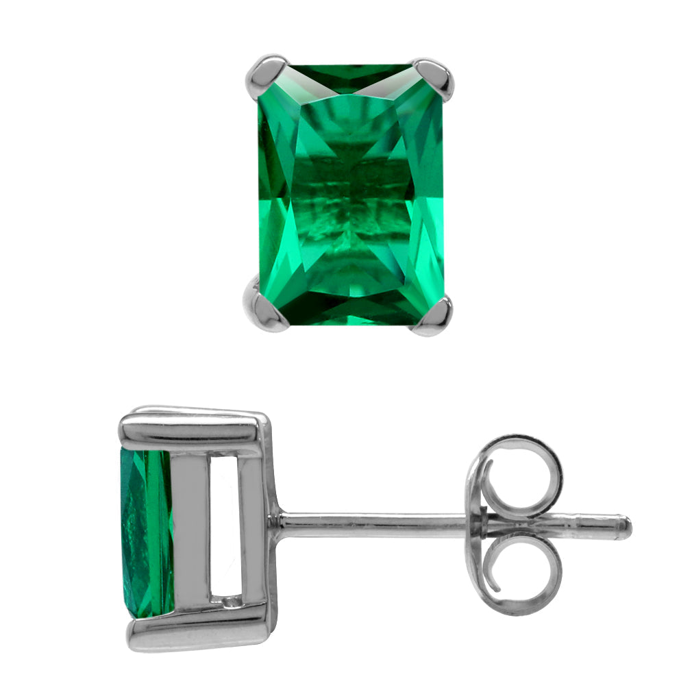 7X5MM Created Octagon Shape Nano Green Emerald 925 Sterling Silver Stud Post Earrings May Gemstone Birthstone Jewelry for Women - Silvershake-store