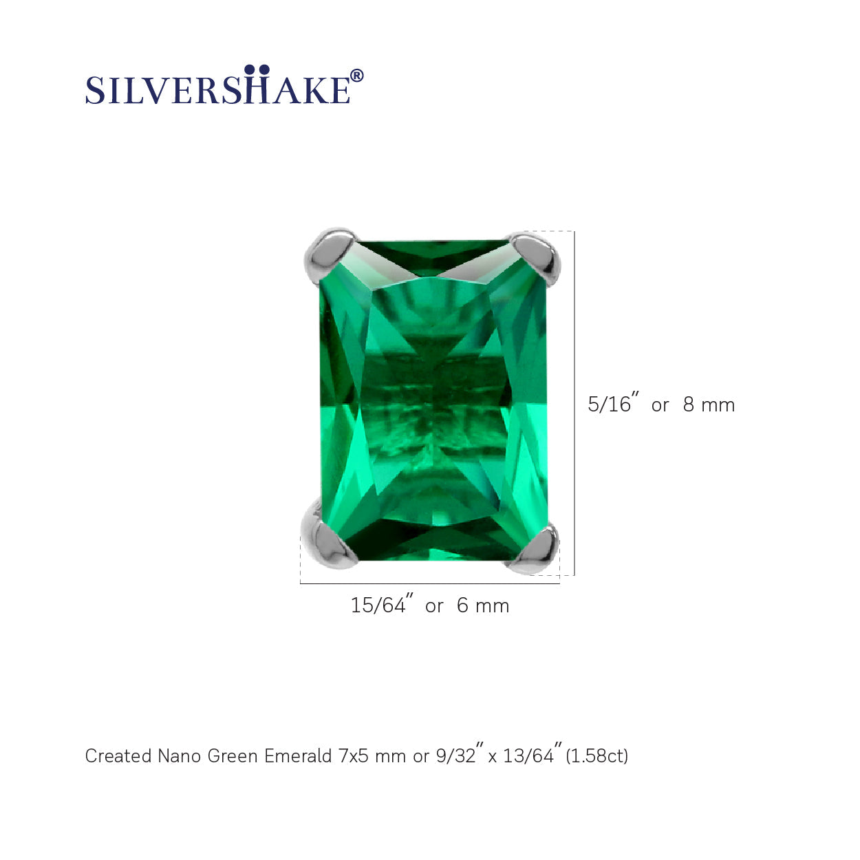 7X5MM Created Octagon Shape Nano Green Emerald 925 Sterling Silver Stud Post Earrings May Gemstone Birthstone Jewelry for Women - Silvershake-store