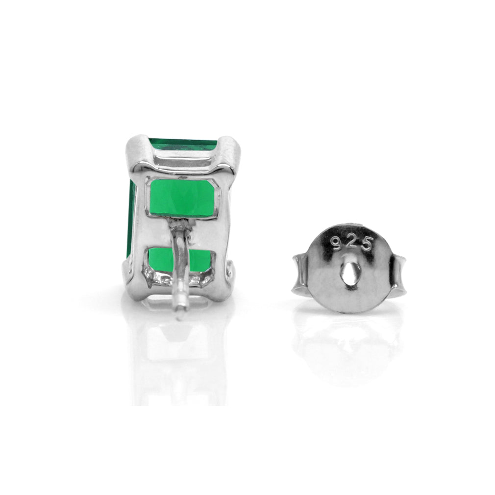7X5MM Created Octagon Shape Nano Green Emerald 925 Sterling Silver Stud Post Earrings May Gemstone Birthstone Jewelry for Women - Silvershake-store