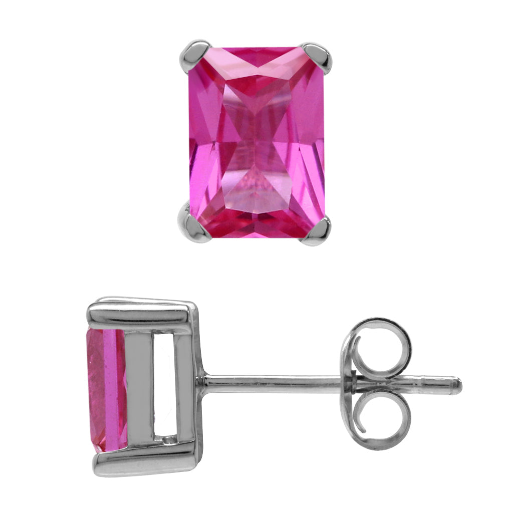 2 CTW 7x5 mm Octagon Created Pink Tourmaline 925 Sterling Silver Stud Post Earrings Jewelry for Women - Silvershake-store