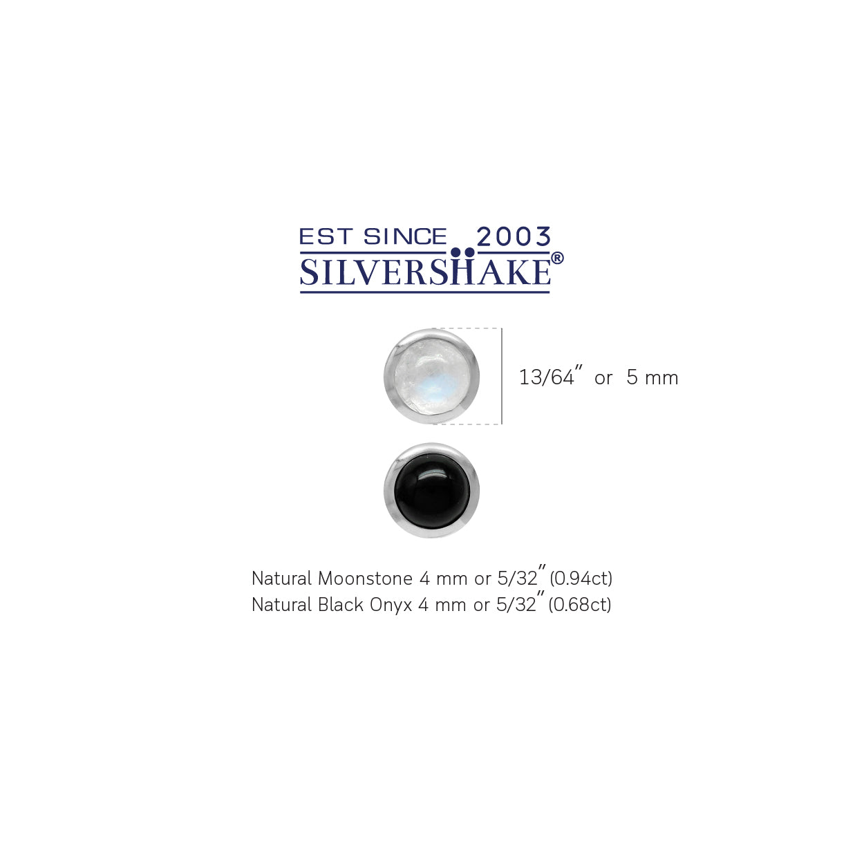 4MM Petite 2-Pair Set Natural Round Shape Rainbow Moonstone and Black Onyx White Gold Plated 925 Sterling Silver Stud Gemstone Earrings for Second and Third Hole - Silvershake-store