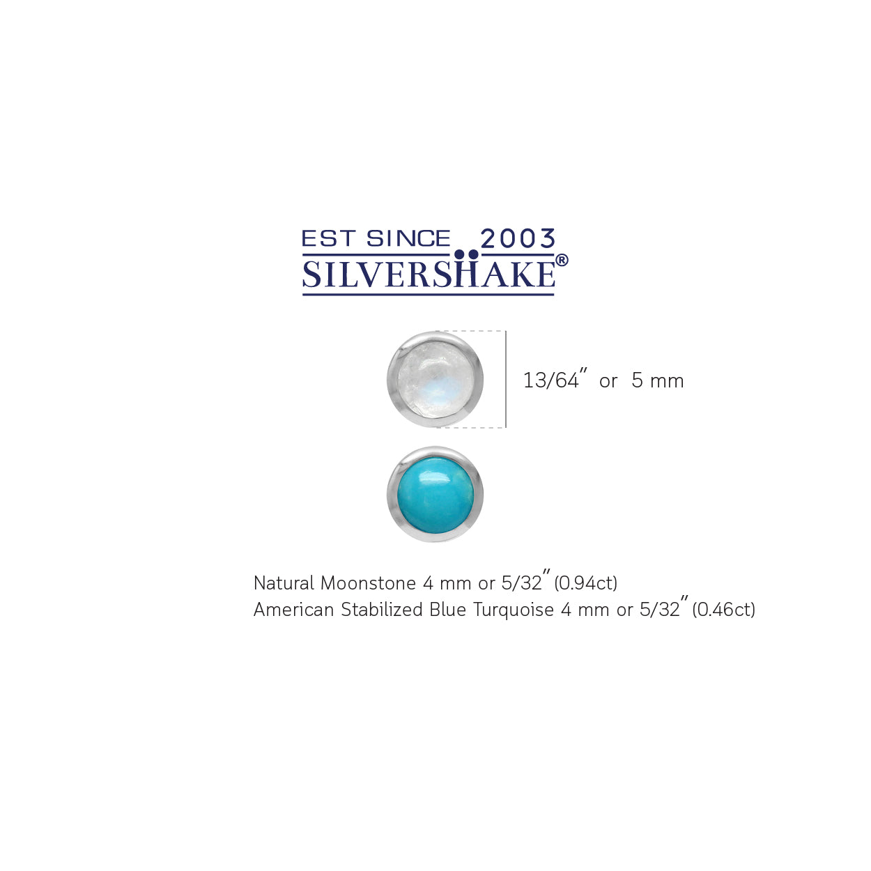4mm Petite Round Gemstone 925 Sterling Silver Stud Earrings Set of 2 Pairs in Natural Moonstone and Ameircan Turquoise - Silvershake-store