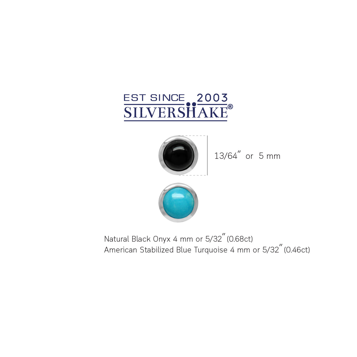4mm Petite Round Gemstone 925 Sterling Silver Stud Earrings Set of 2 Pairs in Natural Onyx and Ameircan Turquoise - Silvershake-store