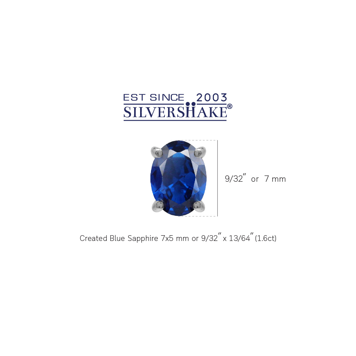 Created 7X5mm Oval Shape Blue Sapphire White Gold Plated 925 Sterling Silver Stud Earrings September Gemstone Birthstone - Silvershake-store