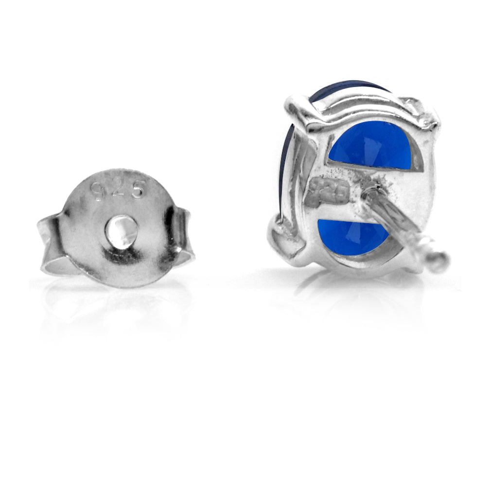 Created 7X5mm Oval Shape Blue Sapphire White Gold Plated 925 Sterling Silver Stud Earrings September Gemstone Birthstone - Silvershake-store