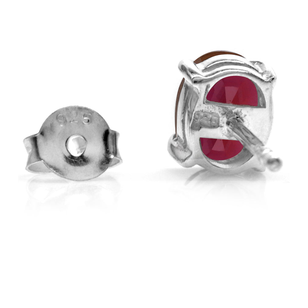 Simulated 7X5mm Oval Shape Red Ruby White Gold Plated 925 Sterling Silver Stud Earrings July Gemstone Birthstone - Silvershake-store