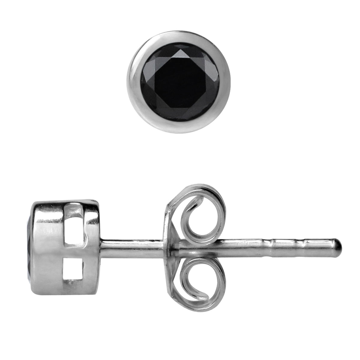 3MM Extra Petite Natural Round Shape Black Onyx 925 Sterling Silver Bezel Set Stud Gemstone Earrings for Second or Third Hole Unisex Jewelry for Women or Men - Silvershake-store