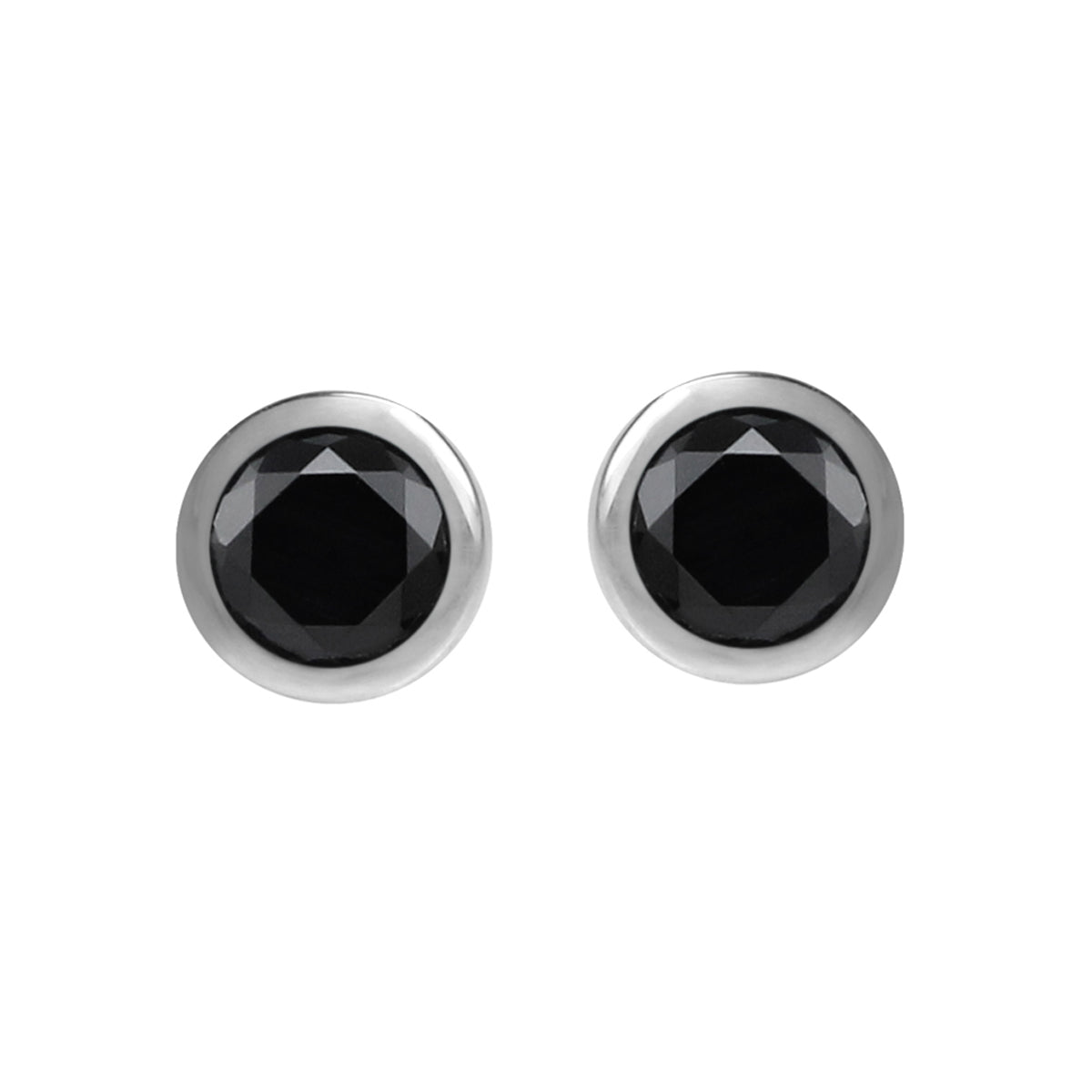 3MM Extra Petite Natural Round Shape Black Onyx 925 Sterling Silver Bezel Set Stud Gemstone Earrings for Second or Third Hole Unisex Jewelry for Women or Men - Silvershake-store