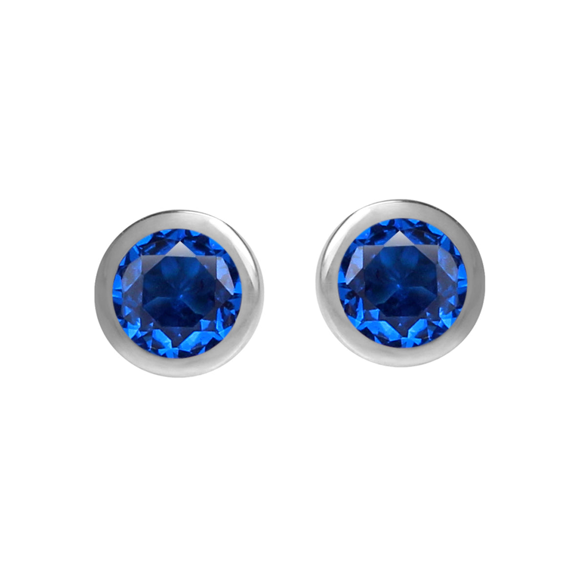 3MM Extra Petite Created Round Blue Sapphire 925 Sterling Silver Bezel Set Stud Earrings for Second or Third Hole Unisex Jewelry for Women or Men September Gemstone Birthstone - Silvershake-store