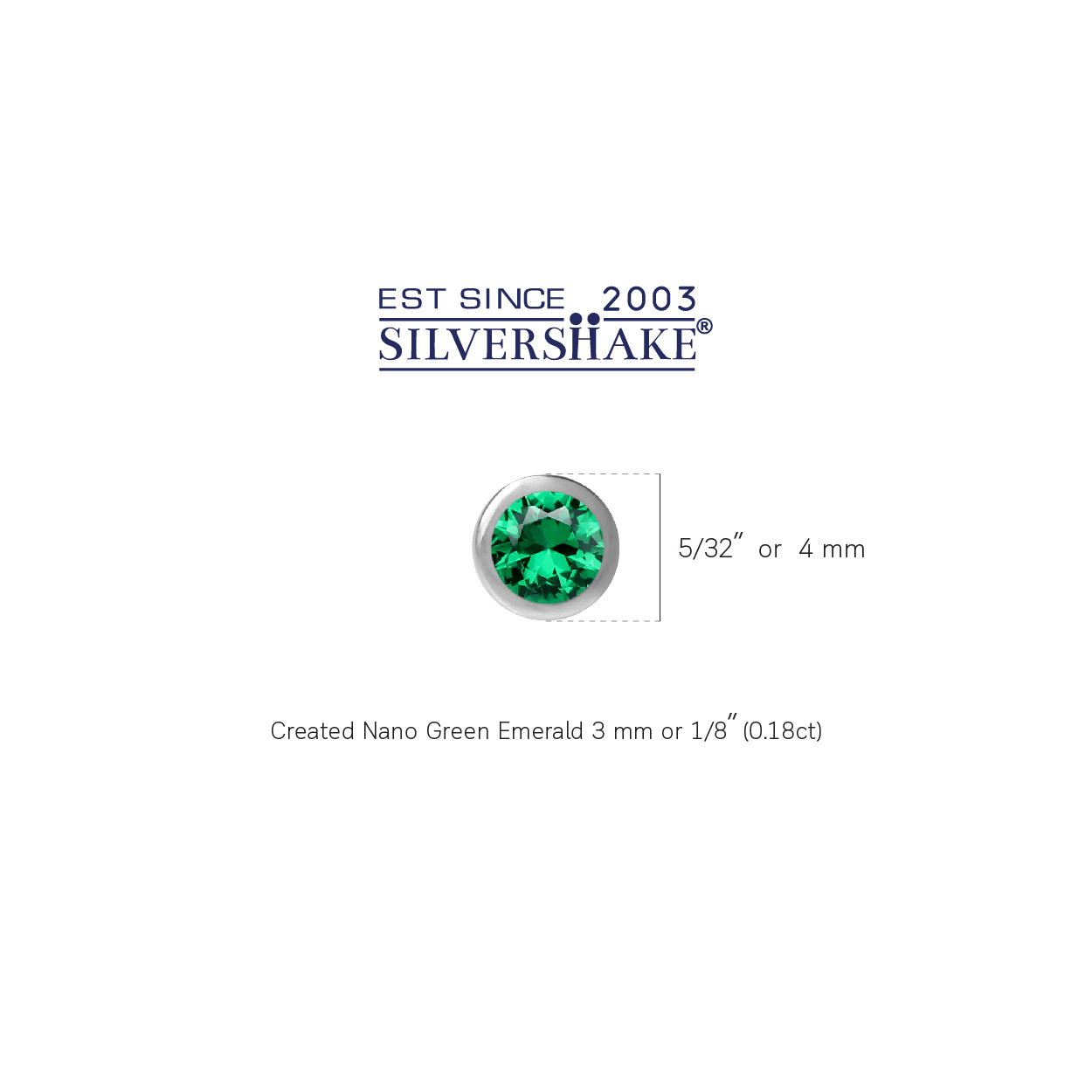 3MM Extra Petite Created Round Shape Nano Green Emerald 925 Sterling Silver Bezel Set Stud Earrings for Second or Third Hole Unisex Jewelry for Women or Men May Gemstone Birthstone - Silvershake-store