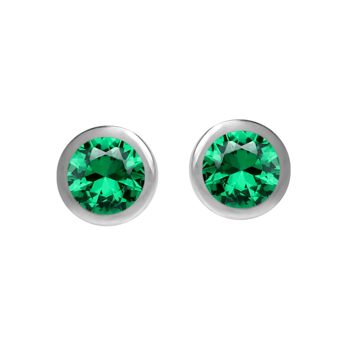 3MM Extra Petite Created Round Shape Nano Green Emerald 925 Sterling Silver Bezel Set Stud Earrings for Second or Third Hole Unisex Jewelry for Women or Men May Gemstone Birthstone - Silvershake-store