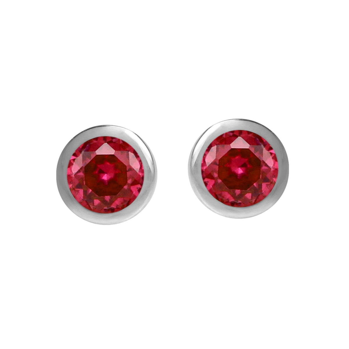 3MM Extra Petite Simulated Round Shape Red Ruby 925 Sterling Silver Bezel Set Stud Earrings for Second or Third Hole Unisex Jewelry for Women or Men July Gemstone Birthstone - Silvershake-store