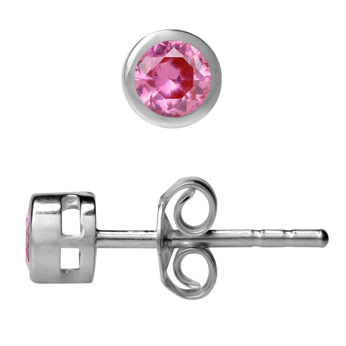 3MM Extra Petite Round Shape Created Pink Tourmaline 925 Sterling Silver Bezel Set Stud Earrings Jewelry for Women October Gemstone Birthstone - Silvershake-store