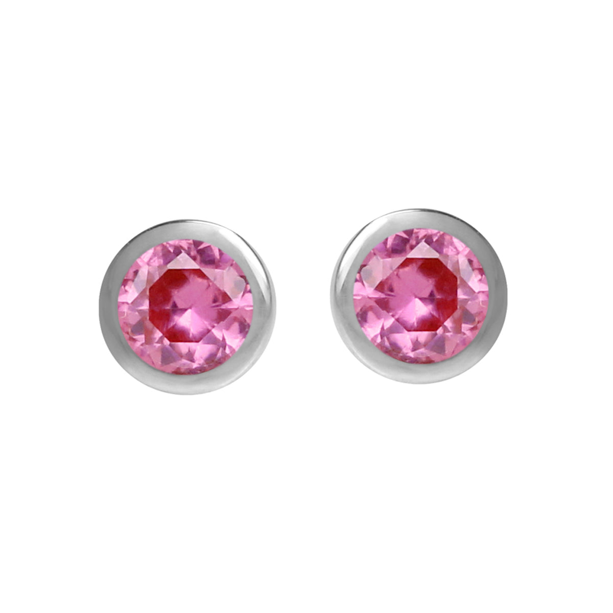 3MM Extra Petite Round Shape Created Pink Tourmaline 925 Sterling Silver Bezel Set Stud Earrings Jewelry for Women October Gemstone Birthstone - Silvershake-store