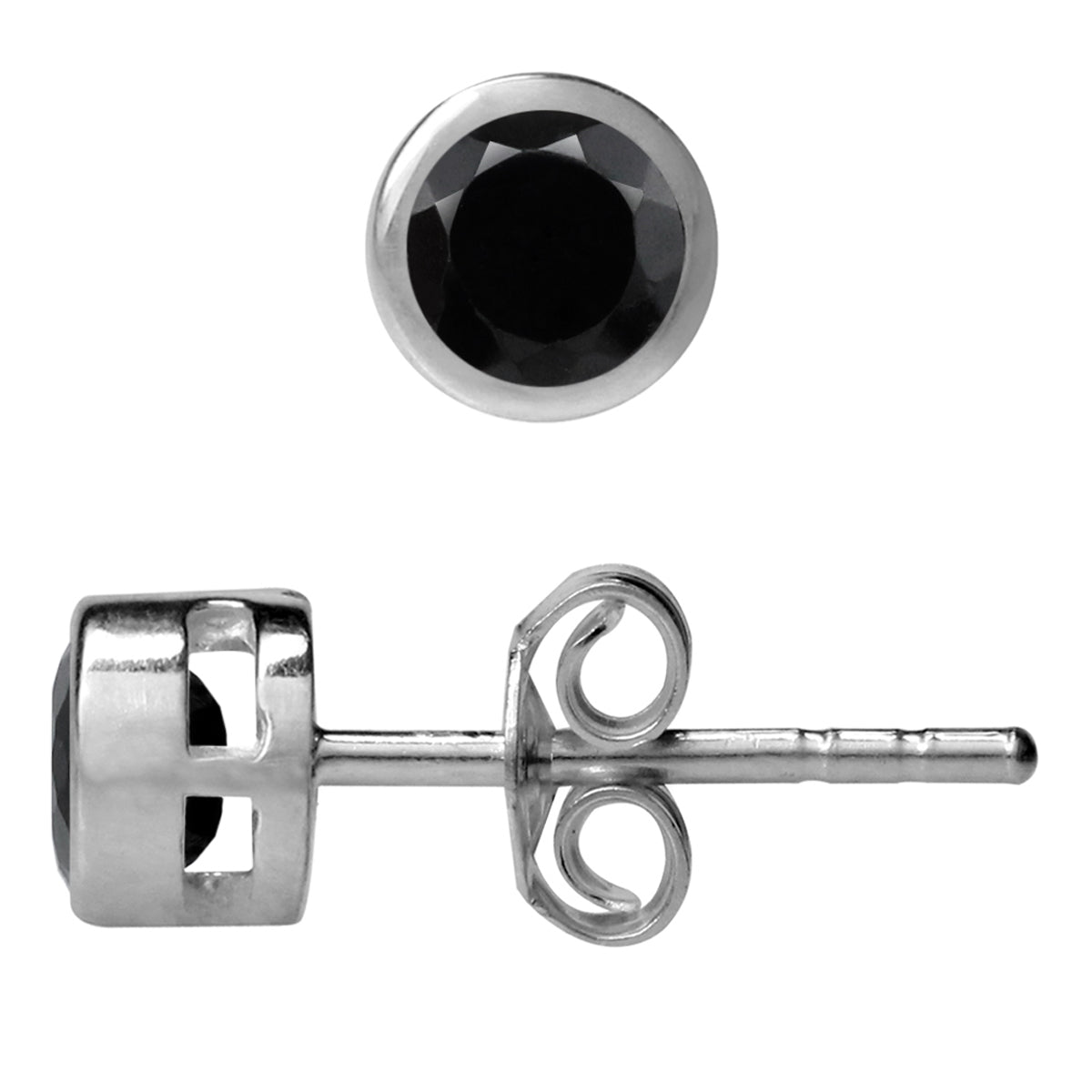 4MM Petite Natural Round Shape Black Onyx 925 Sterling Silver Bezel Set Stud Gemstone Earrings for Second or Third Hole Unisex Jewelry for Women or Men - Silvershake-store