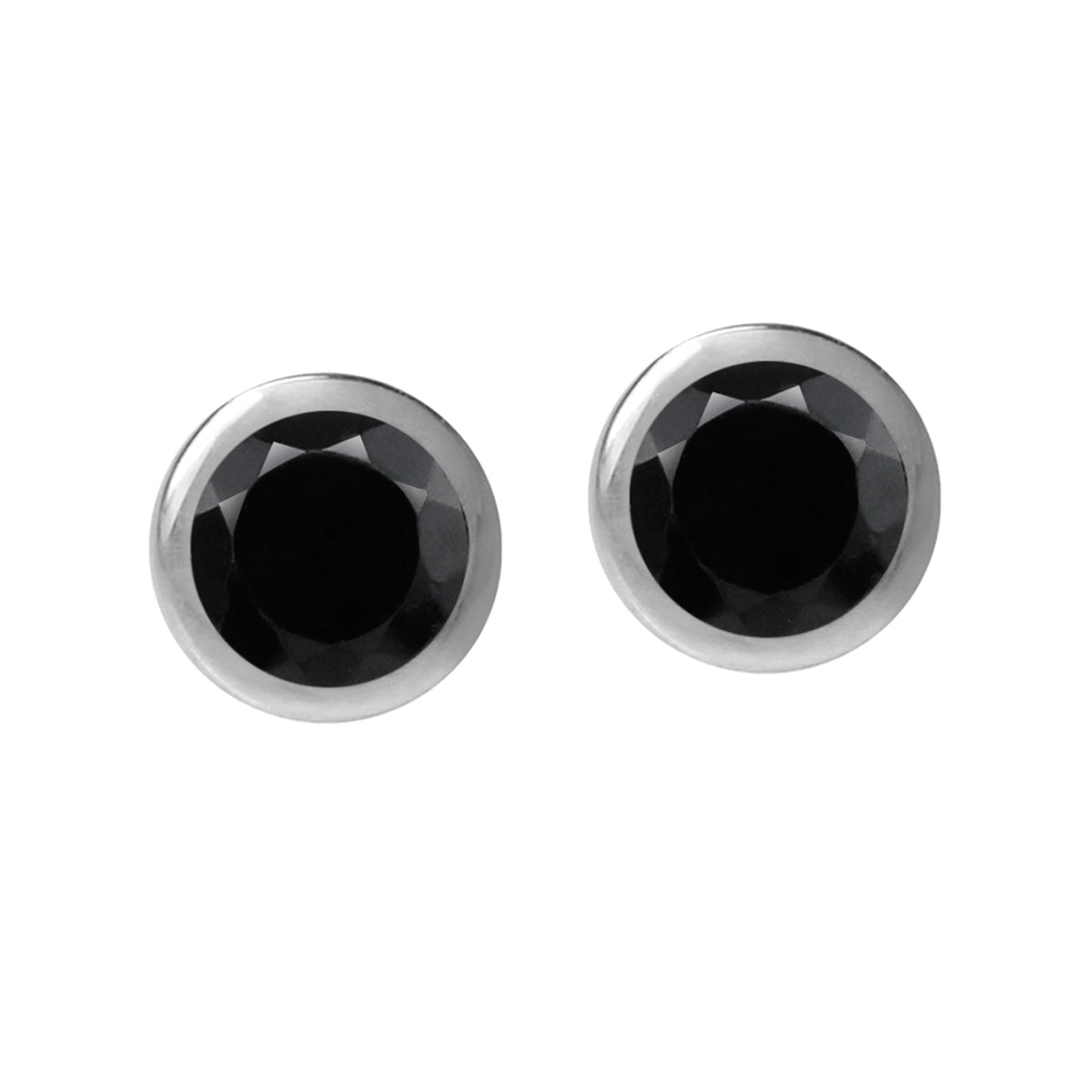 4MM Petite Natural Round Shape Black Onyx 925 Sterling Silver Bezel Set Stud Gemstone Earrings for Second or Third Hole Unisex Jewelry for Women or Men - Silvershake-store