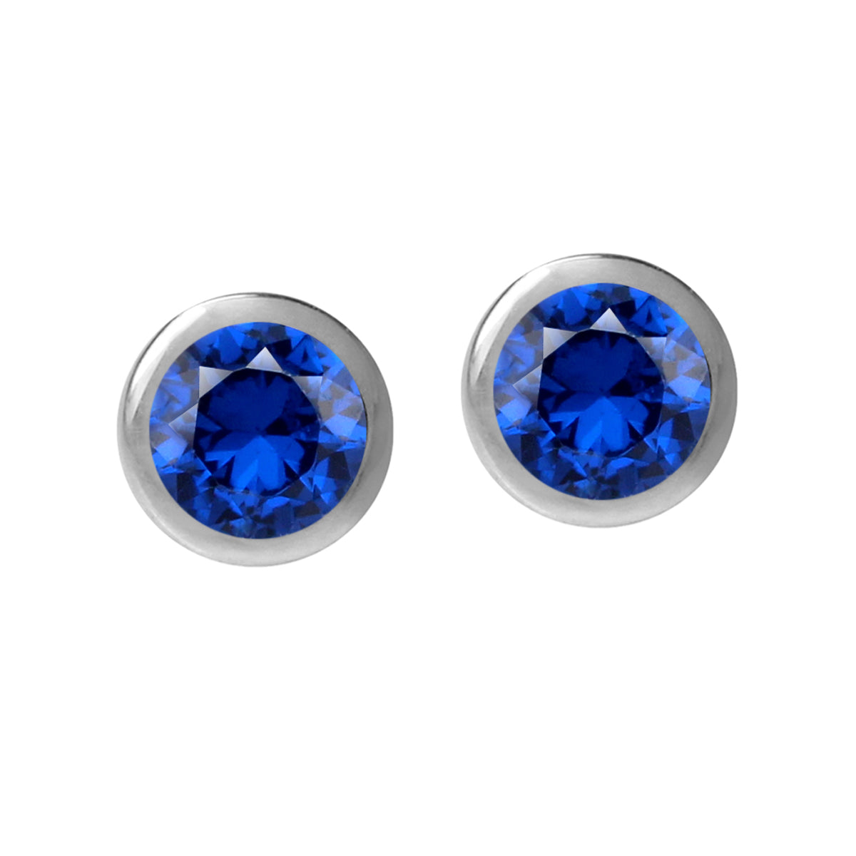 4MM Petite Created Round Shape Blue Sapphire 925 Sterling Silver Bezel Set Stud Earrings for Second or Third Hole Unisex Jewelry for Women or Men September Gemstone Birthstone - Silvershake-store