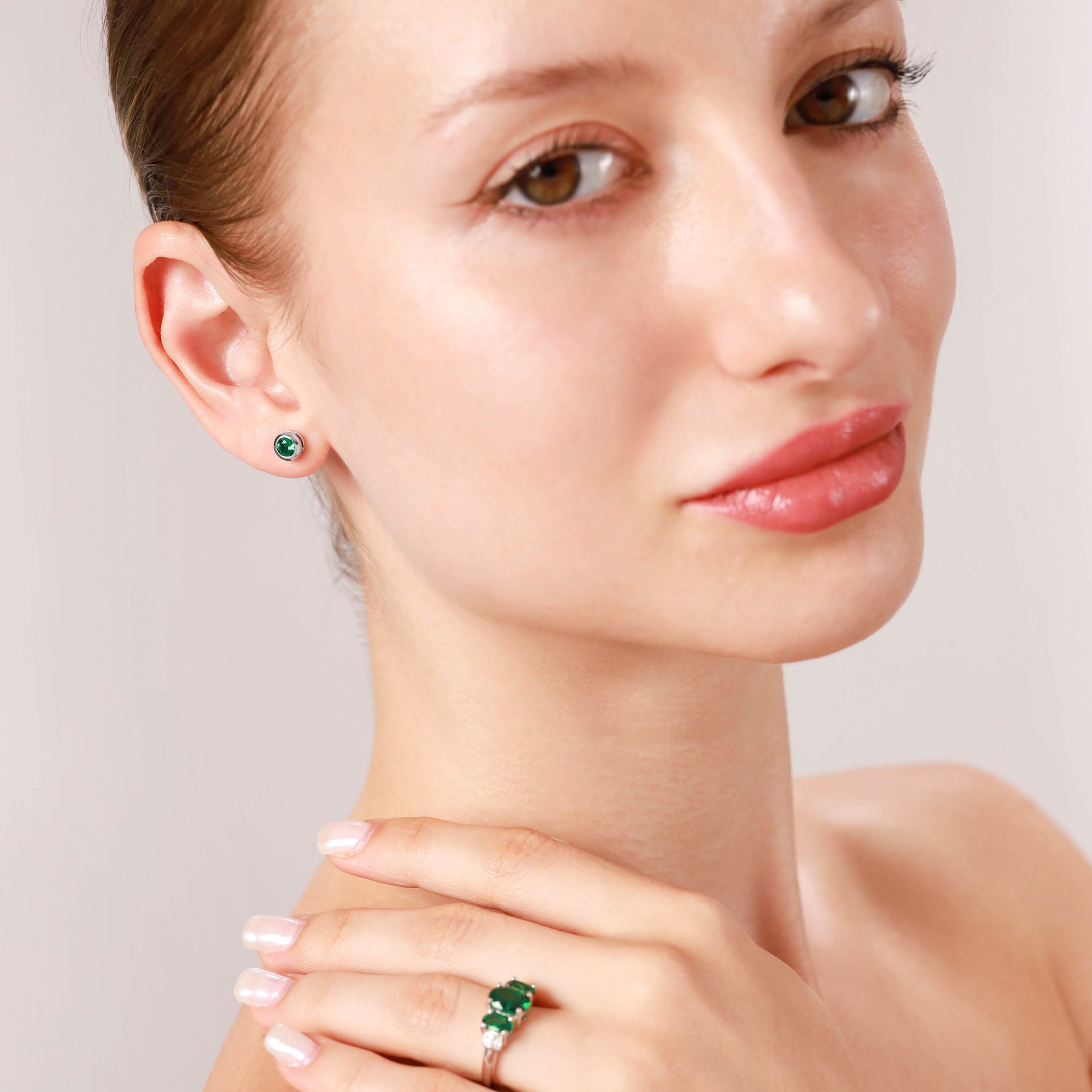4MM Petite Created Round Shape Nano Green Emerald 925 Sterling Silver Bezel Set Stud Earrings for Second or Third Hole Unisex Jewelry for Women or Men May Gemstone Birthstone - Silvershake-store
