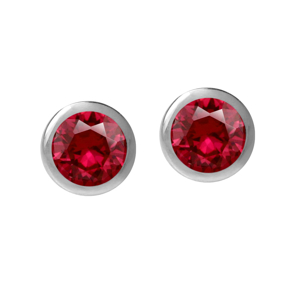 4MM Petite Simulated Round Shape Red Ruby 925 Sterling Silver Bezel Set Stud Earrings for Second or Third Hole Unisex Jewelry for Women or Men July Gemstone Birthstone - Silvershake-store
